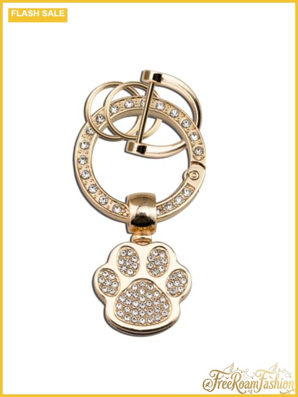 Paw Print Keychain Rhinestone Gold Bag Charm DIY Keyring